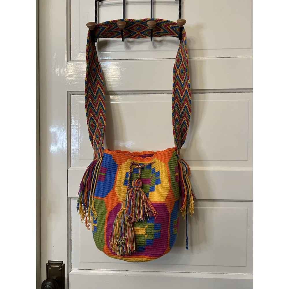 New 100% Wayuu Colombian Mochila Bucket Bag Handmade Multicolor
